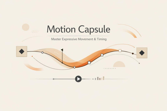 A digital graphic with the text 'Motion Capsule' and 'Master Expressive Movement & Timing' above an abstract wavy orange and beige line illustration on a light cream background.