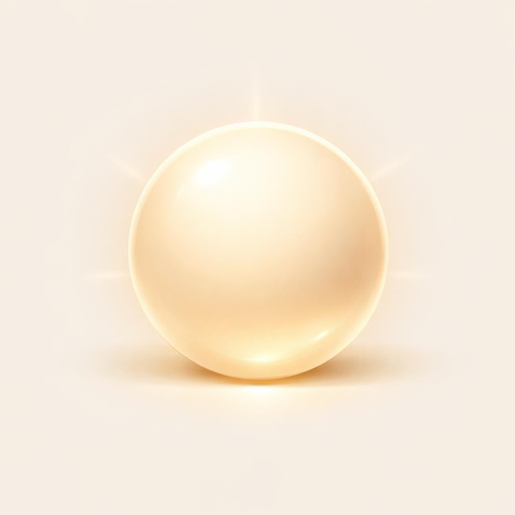 A glowing, warm cream-colored spherical object with a soft light halo and shadow on a matching light beige background.